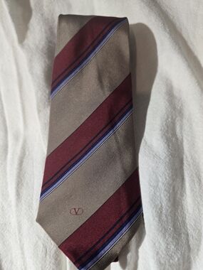 Valentino Vintage Archive Striped Silk Tie Men's Burgundy Taupe Italy
